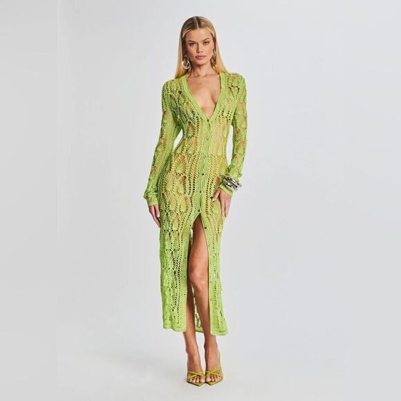 NWT $445 SER.O.YA Allison Crochet Cardigan in Lime - Picture 11 of 16